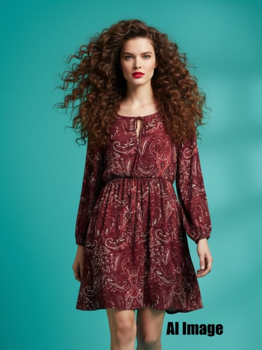 California Moonrise Burgundy Paisley Boho Mini Dress - Size M
